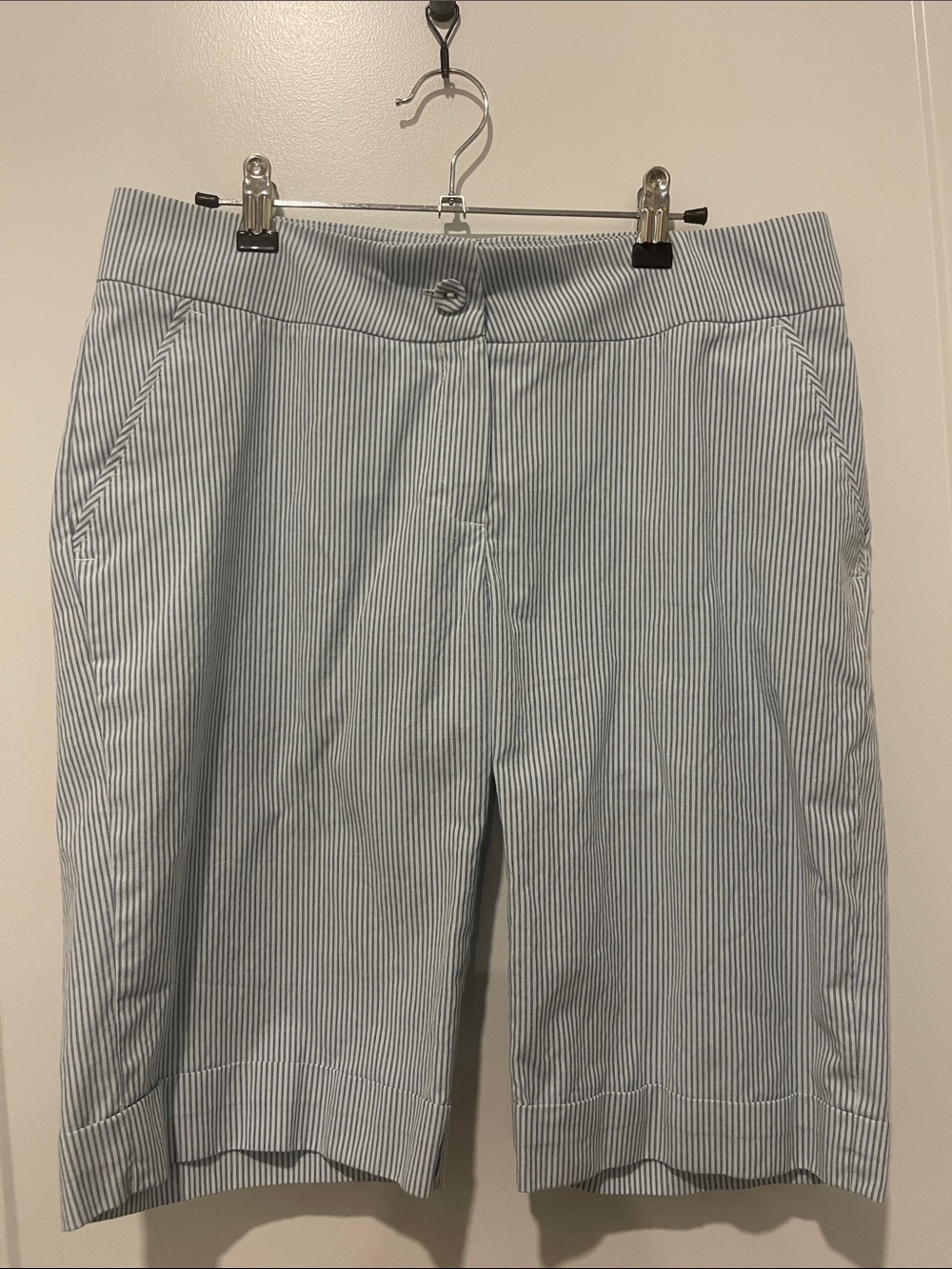 Women's Light Blue Pinstripe Bermuda Shorts